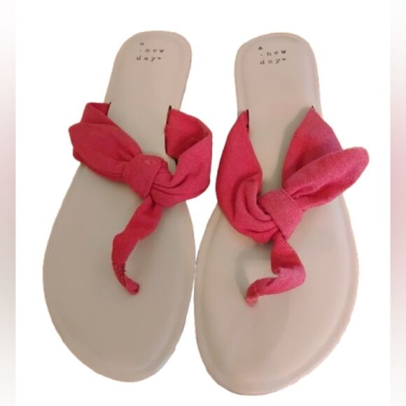 A new day women's red tan open toe slip on flat flip flops size 8 casual syle - Picture 1 of 6